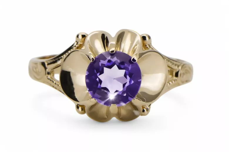 14k geltono aukso Alksandritas Žiedas Vintage vrc377y